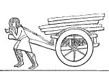 Assyrian cart drawn by two men.